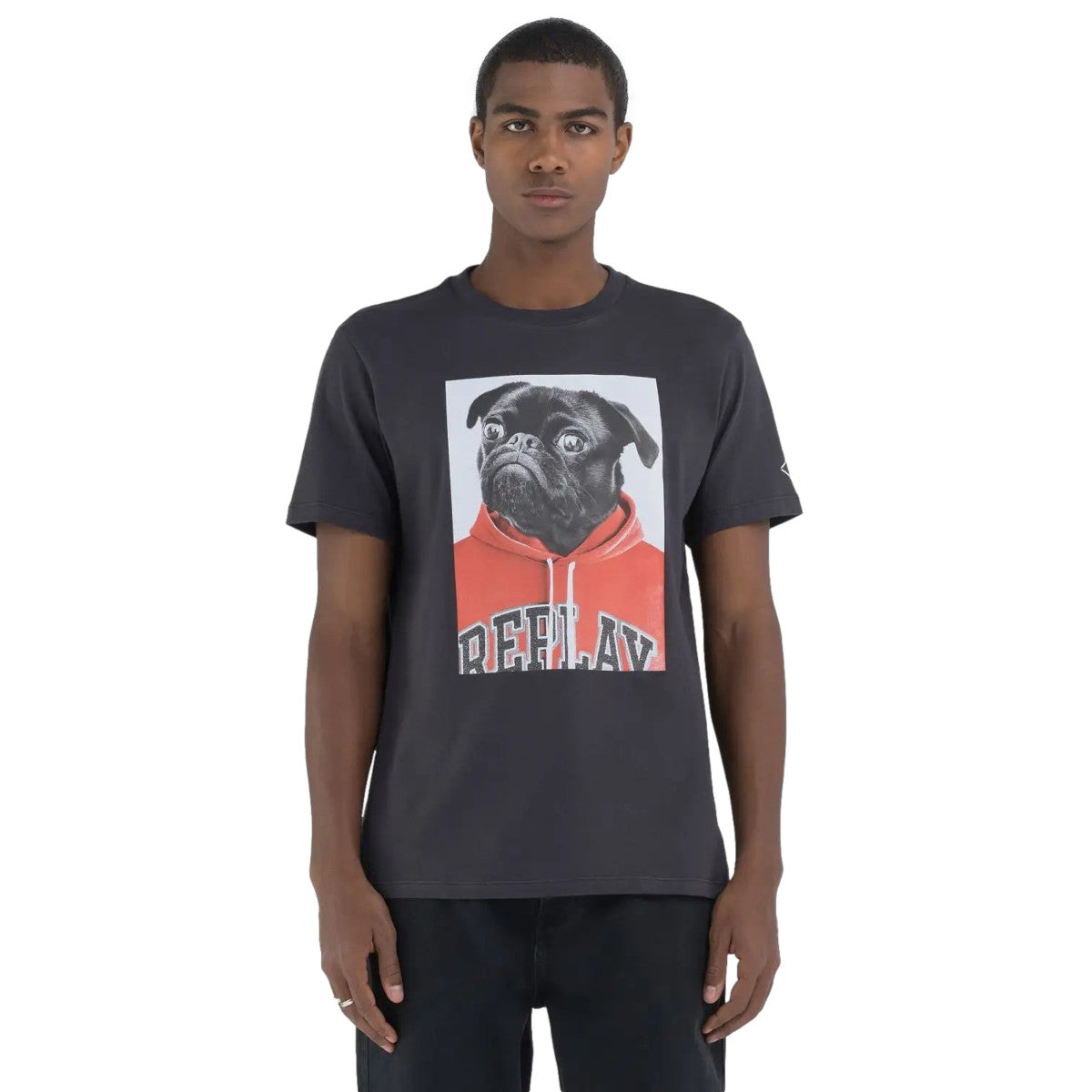 Replay Dog Print T-Shirt 998 Black
