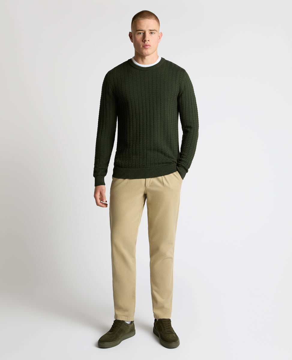 Remus Uomo Crew Neck Waffle Knit 36 Green