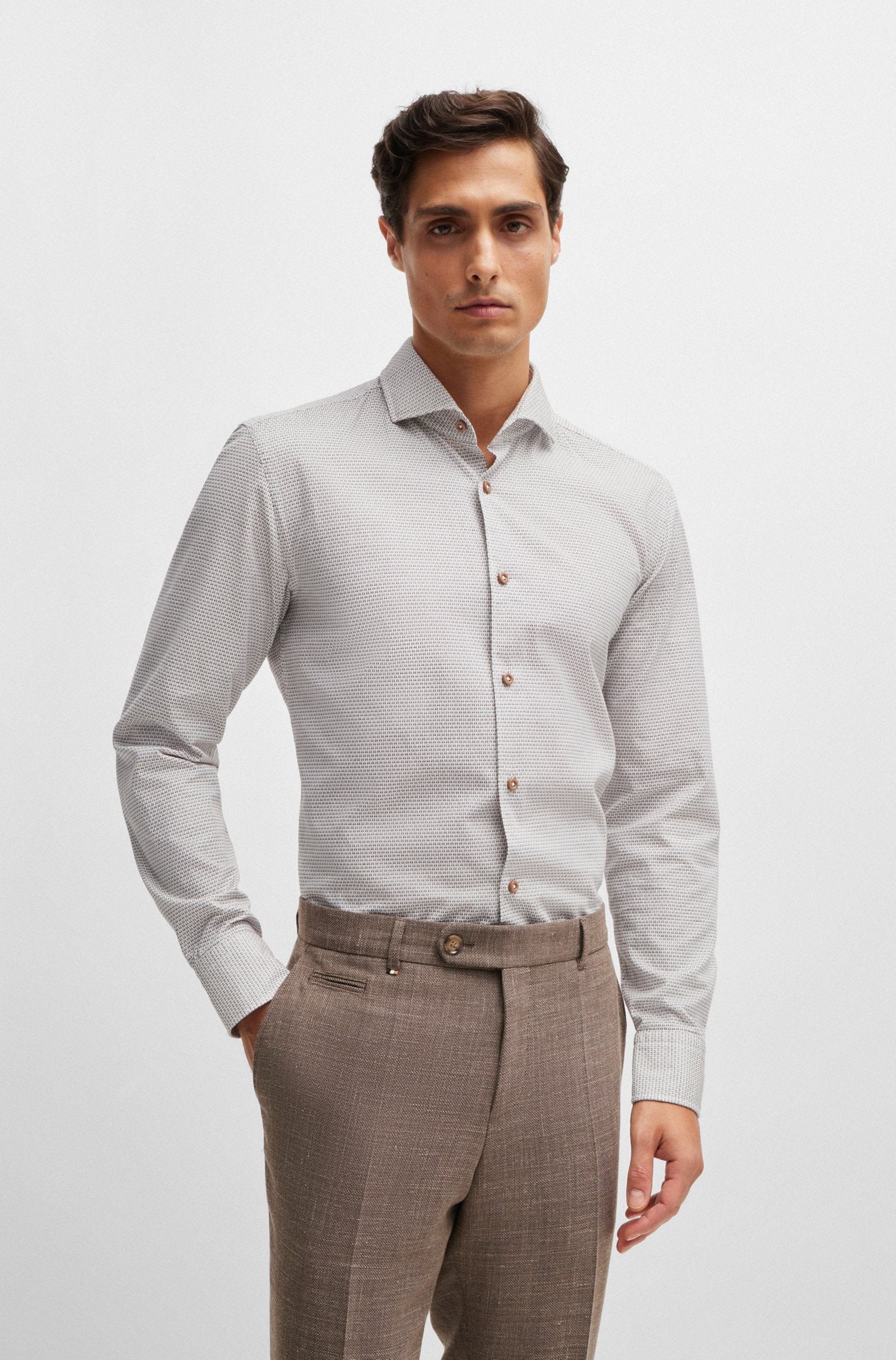 BOSS Black C-HAL-spread-C1-233 Shirt 1026244 260 Med Beige