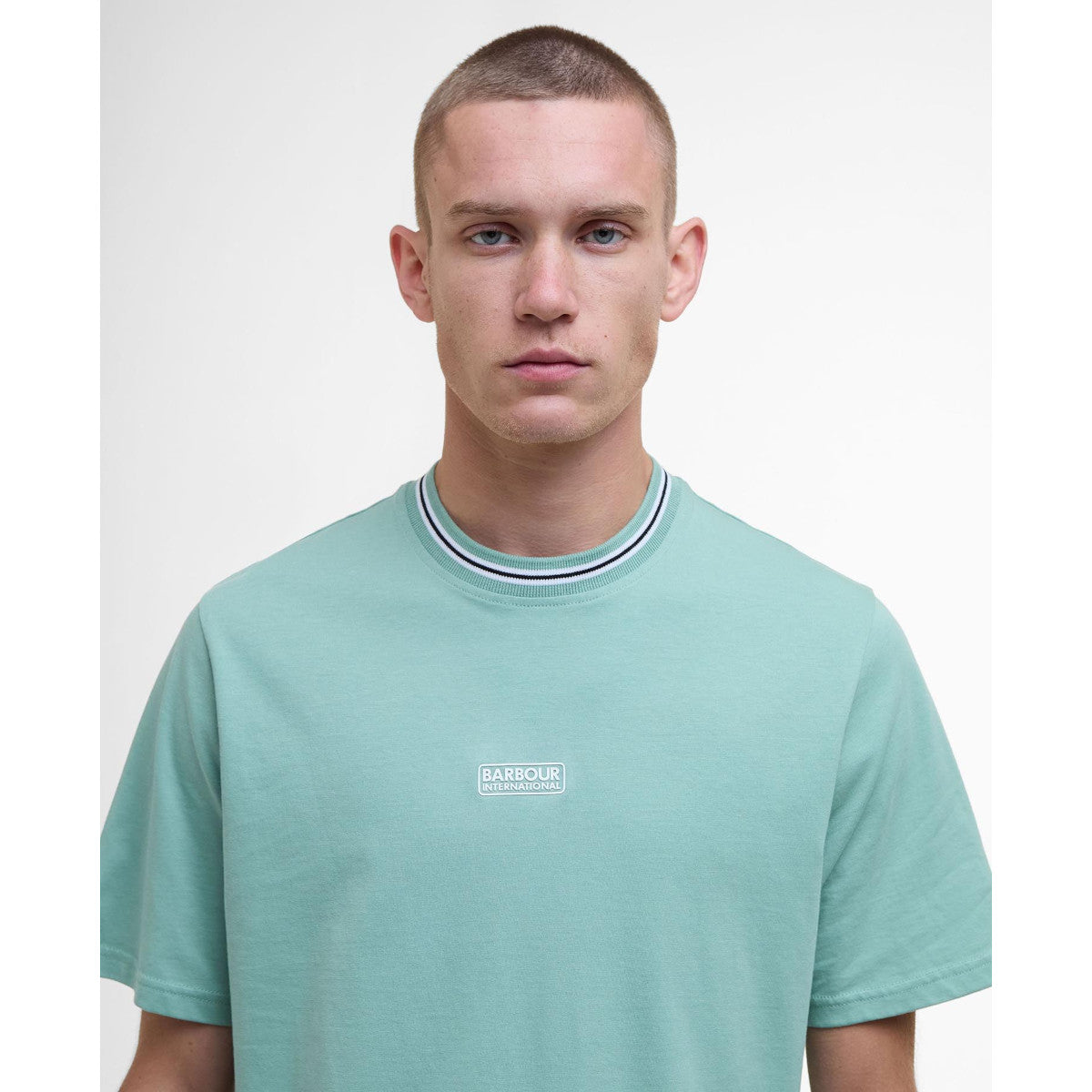 Barbour International Central Logo Tipped T-Shirt GN11  Granite Green