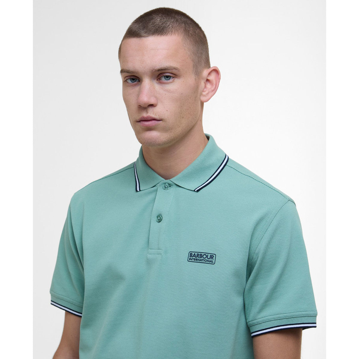 Barbour International Evan Tipped Polo Shirt GN11  Granite Green