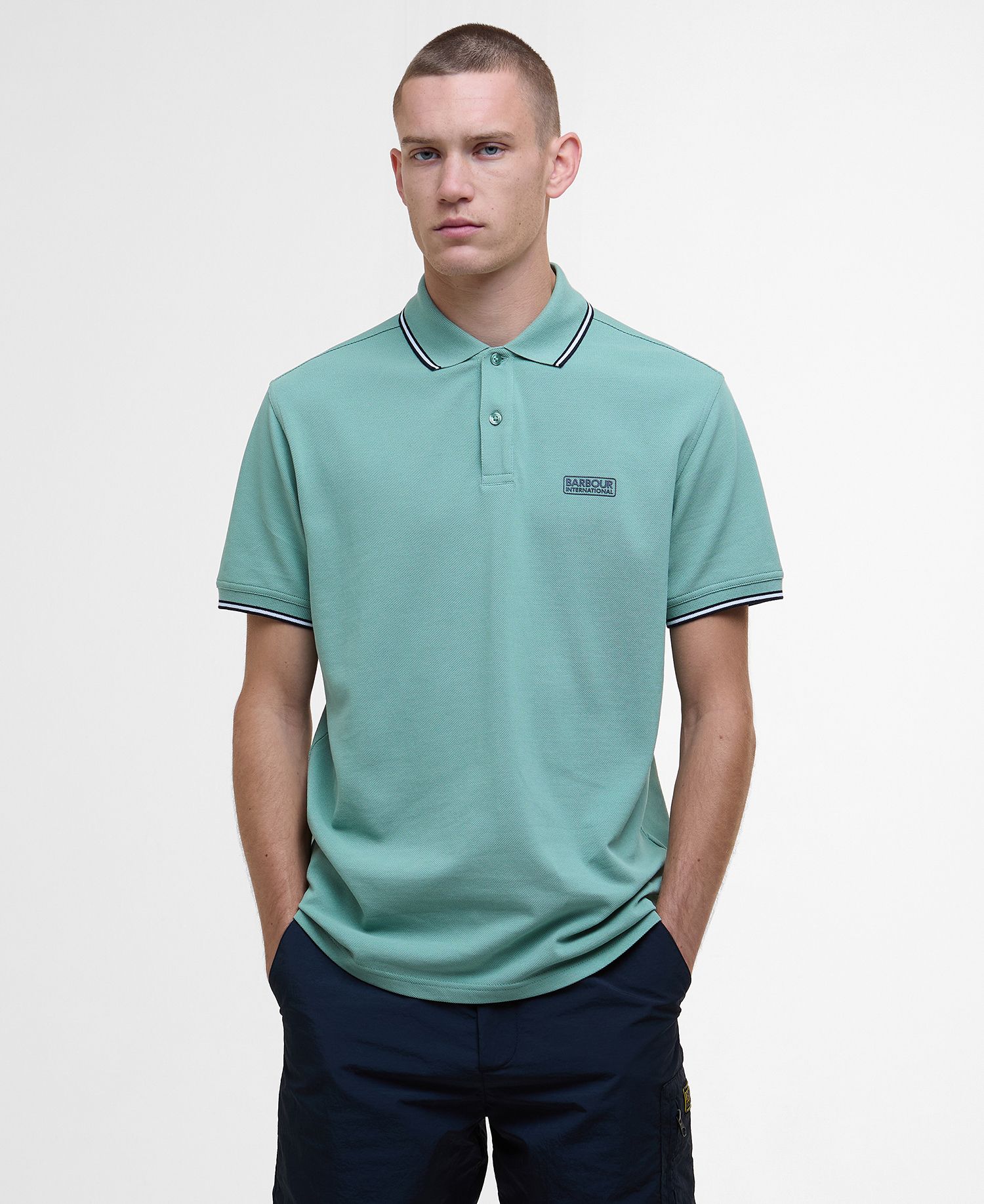 Barbour International Evan Tipped Polo Shirt GN11  Granite Green