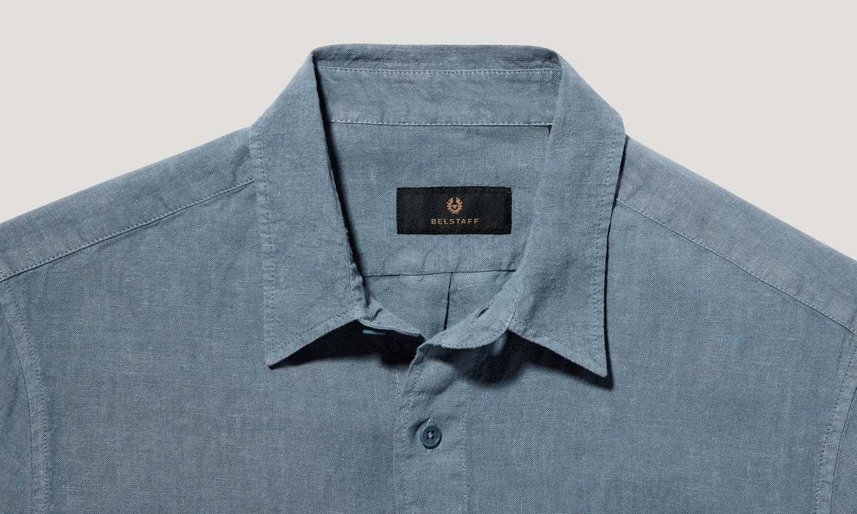 Belstaff Scale SS Linen Shirt Blue Flint