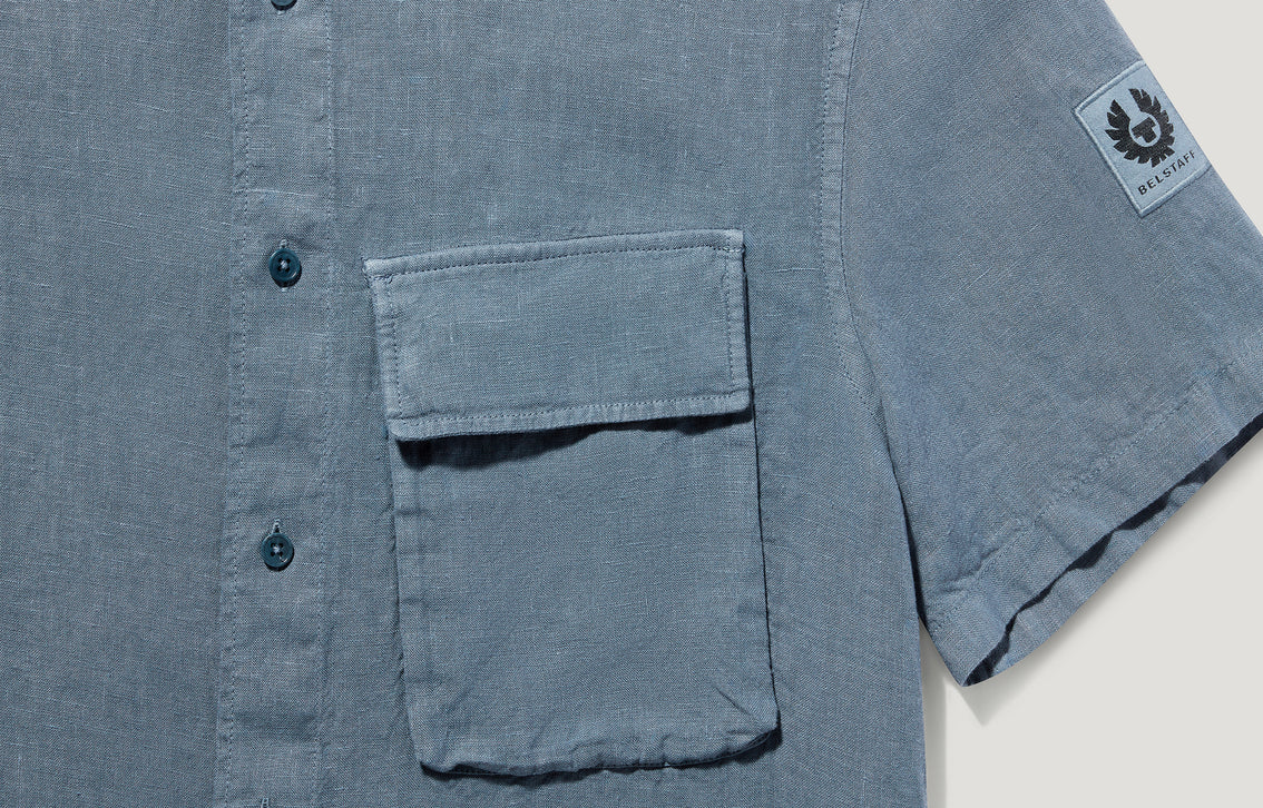 Belstaff Scale SS Linen Shirt Blue Flint