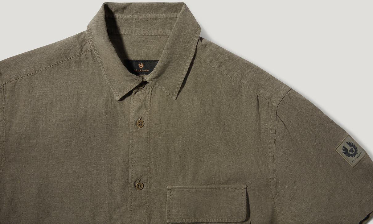 Belstaff Scale SS Linen Shirt Surplus Green