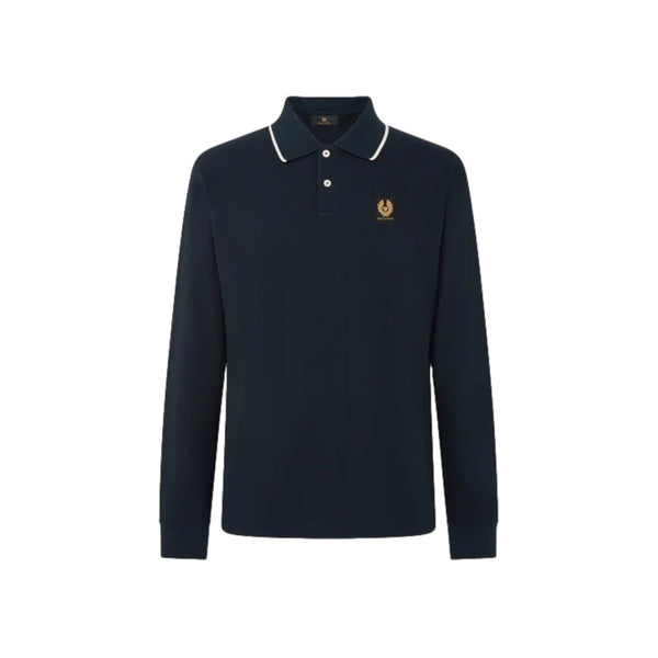 Belstaff Tipped Long Sleeved Polo Shirt Dark Ink