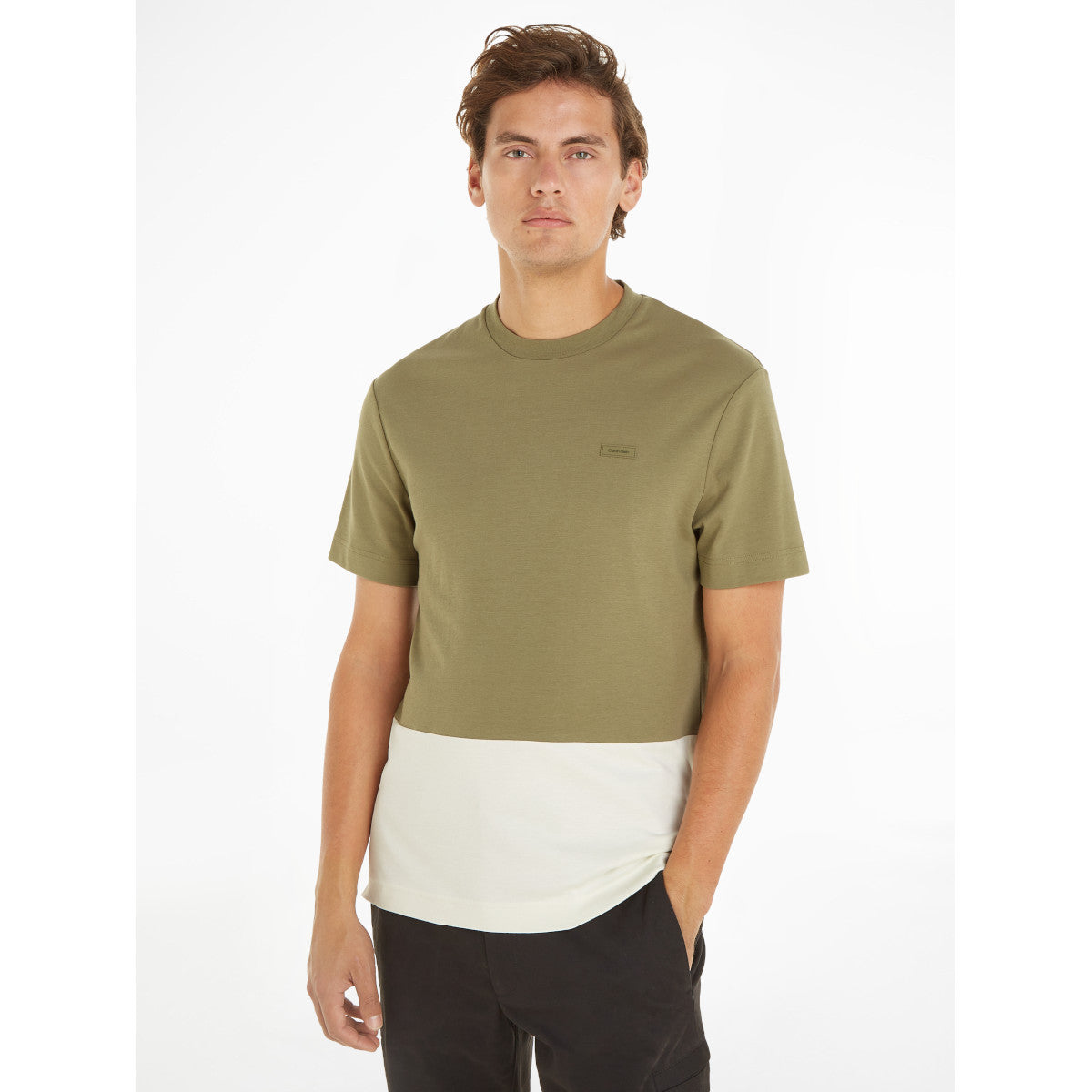 Calvin Klein Colour Block Crew Neck T-Shirt OH7 Delta Green