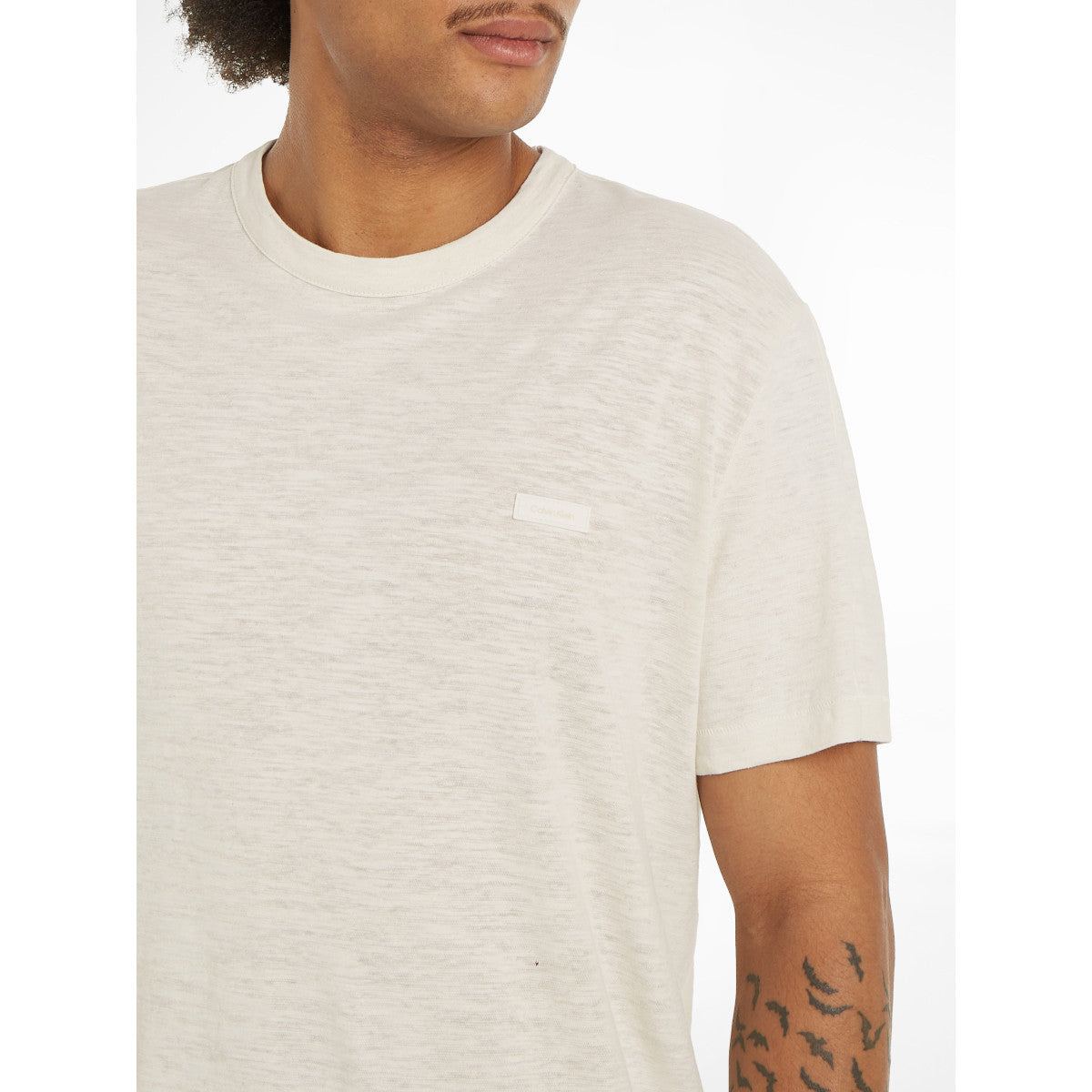 Calvin Klein Cotton Linen T-Shirt YAH Egret
