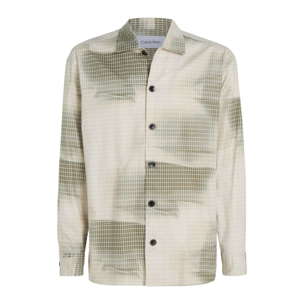 Calvin Klein Cotton Twill Diffused Printed Overshirt OF5 Icicle/Delta Green