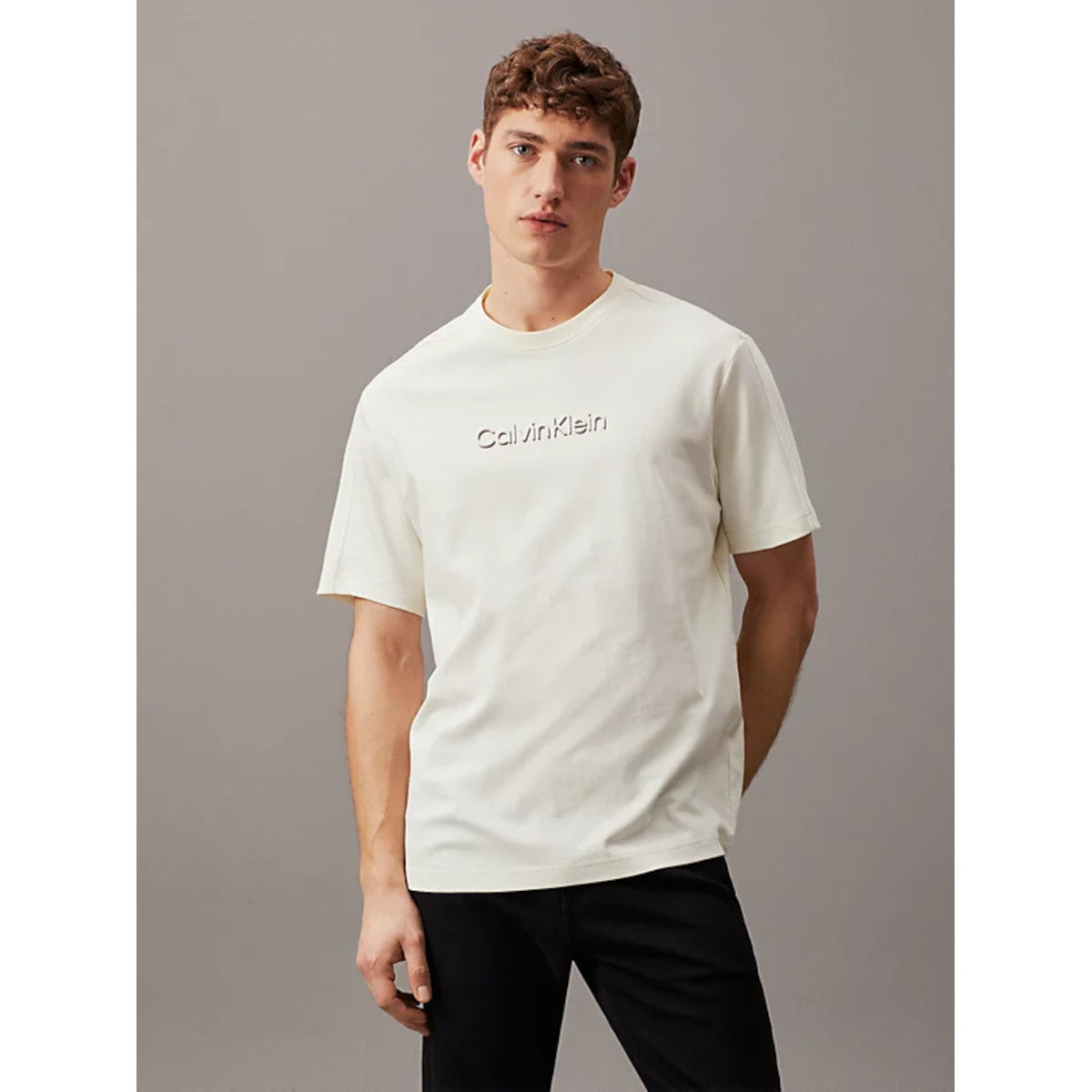 Calvin Klein Shadow Embossed Logo T-Shirt YAT Vanilla Ice