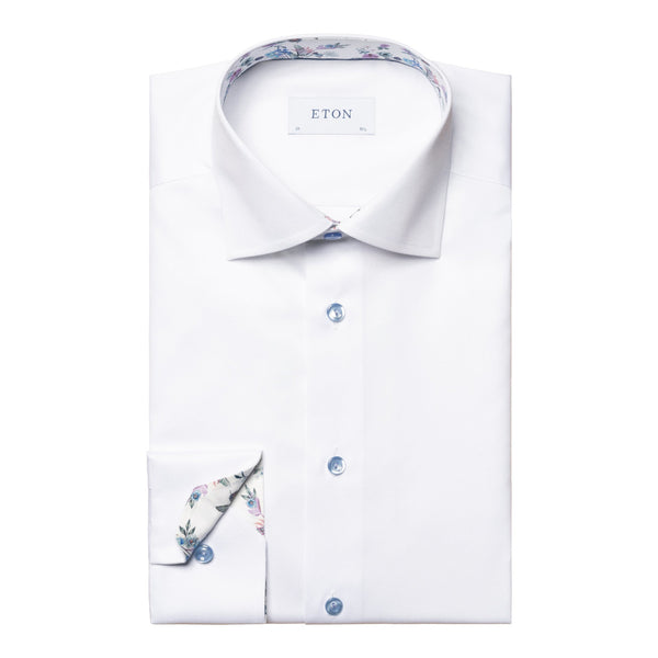 Eton Contemporary Fit Floral Trim Twill Shirt 00 White