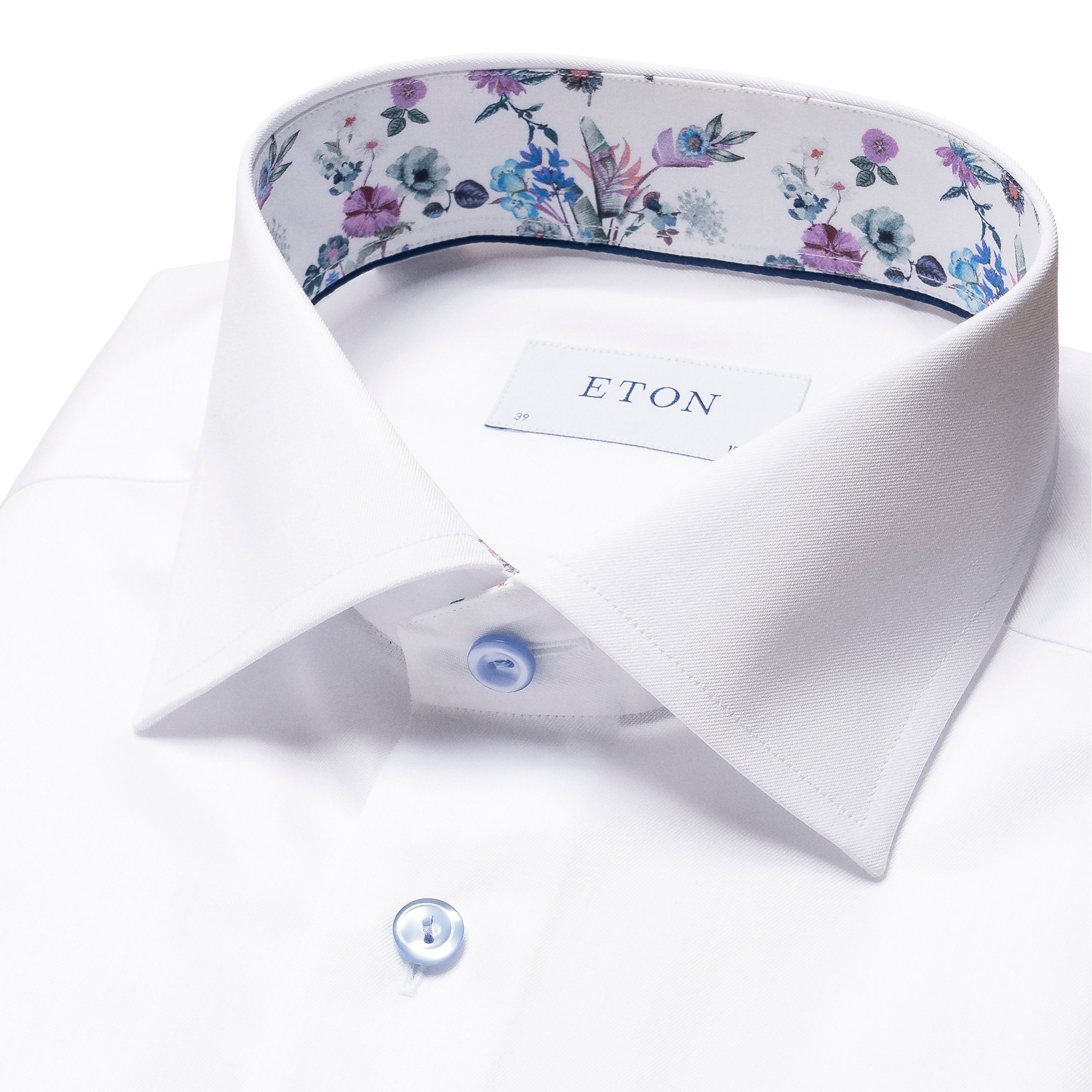 Eton Contemporary Fit Floral Trim Twill Shirt 00 White