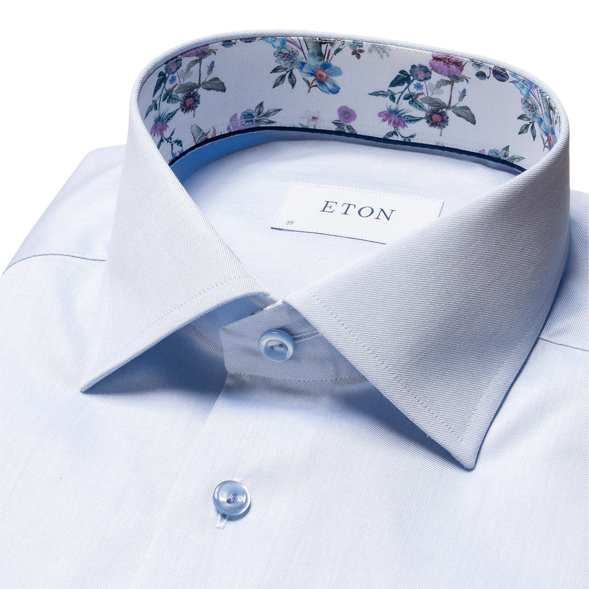 Eton Contemporary Fit Floral Trim Twill Shirt 21 Light Blue