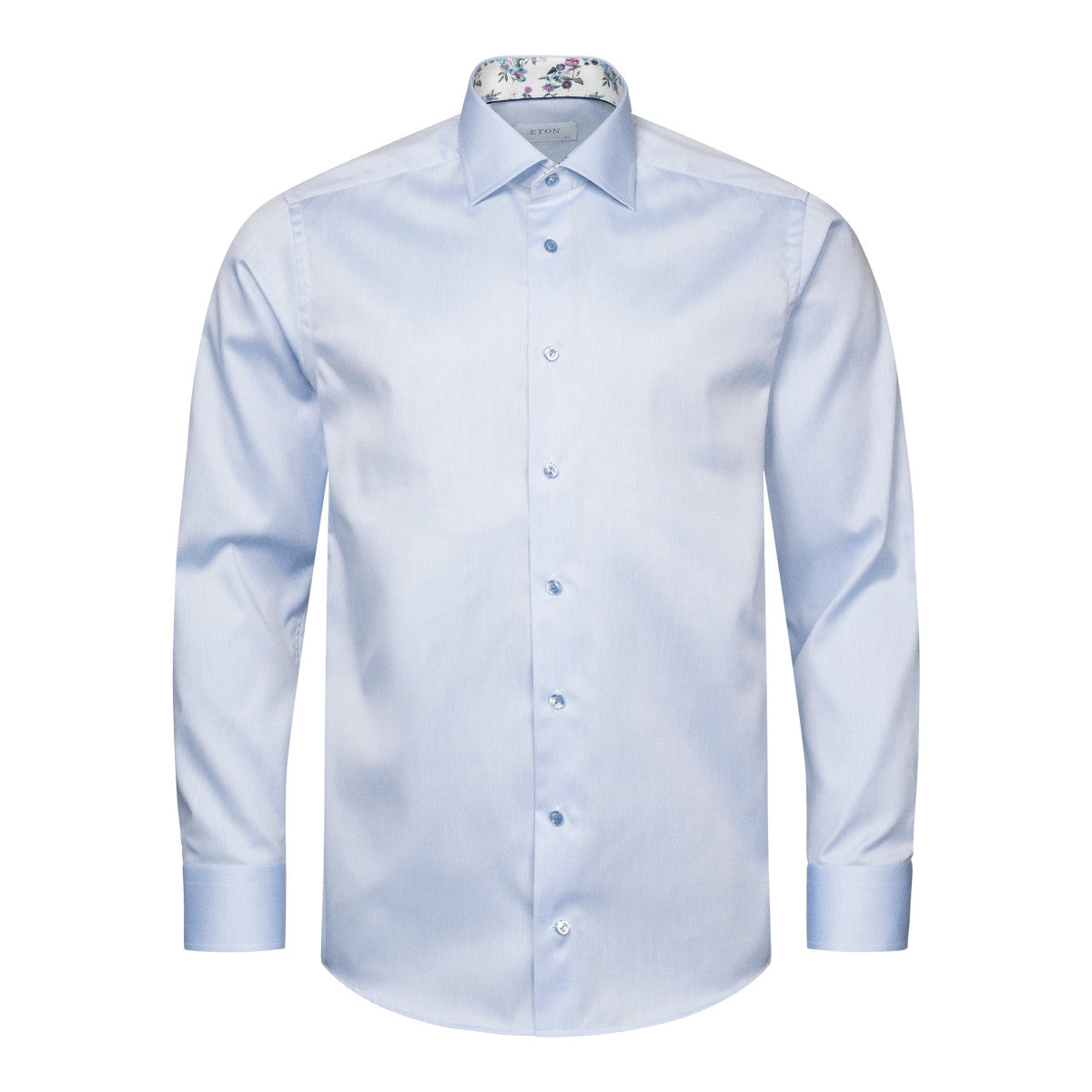 Eton Contemporary Fit Floral Trim Twill Shirt 21 Light Blue