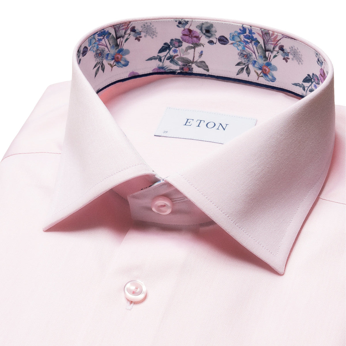 Eton Contemporary Fit Floral Trim Twill Shirt 80 Pink