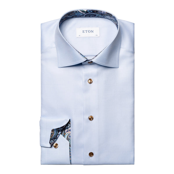 Eton Floral Effect Contemporary Fit Textured Shirt 22 Light Blue