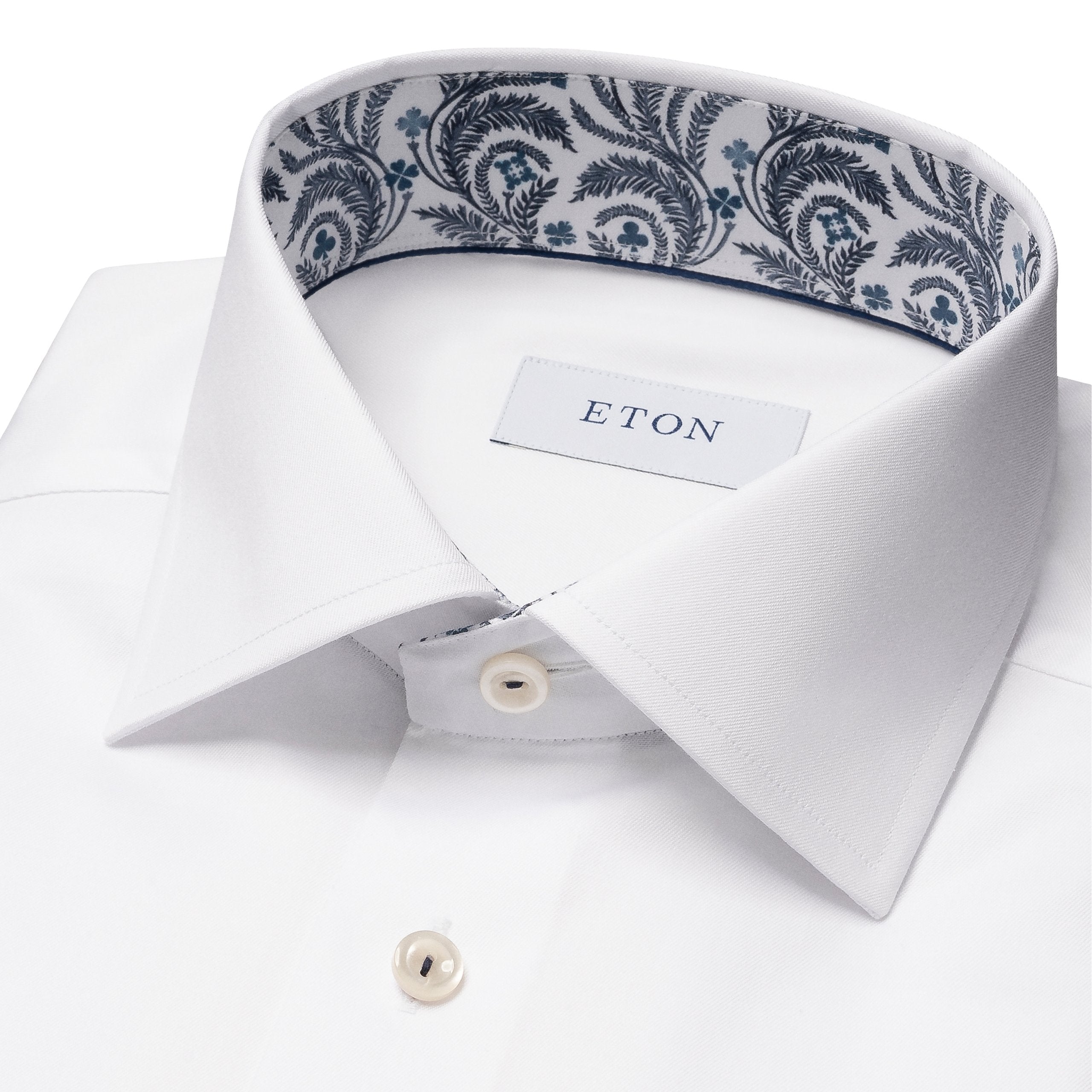 Eton Floral Effect Contemporary Fit Twill Shi 00 White