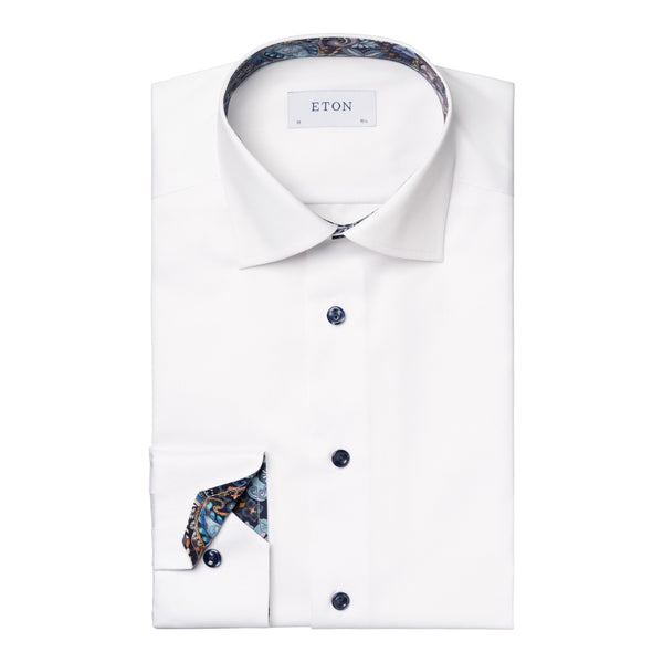 Eton Floral Effect Contemporary Fit Twill Shirt 00 White