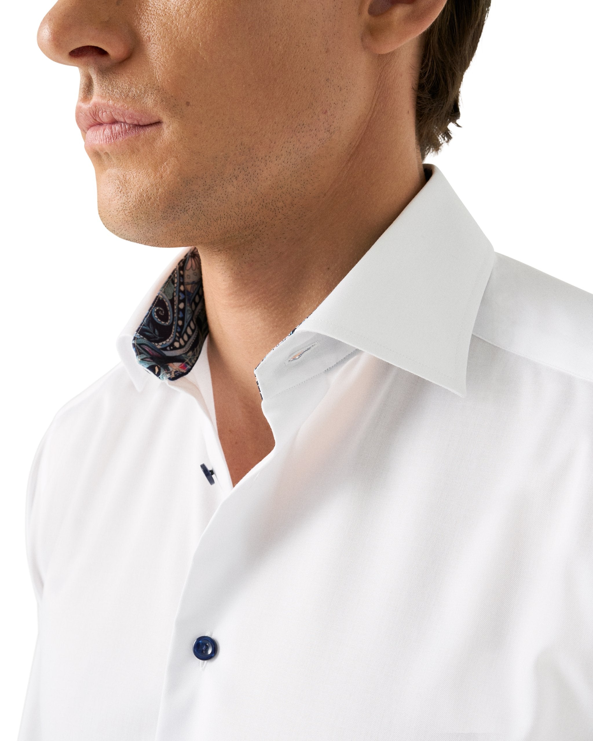 Eton Floral Effect Contemporary Fit Twill Shirt 00 White