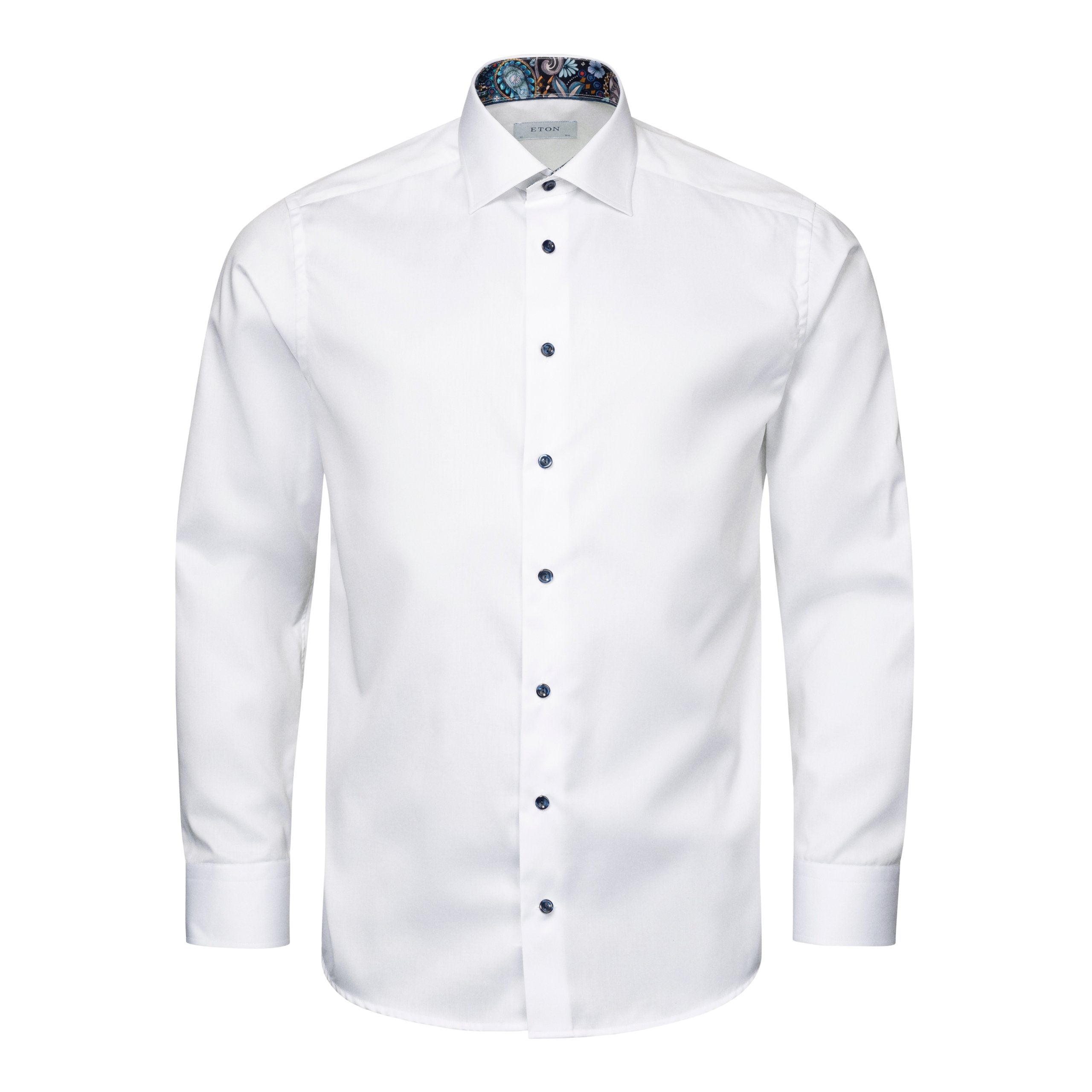 Eton Floral Effect Contemporary Fit Twill Shirt 00 White