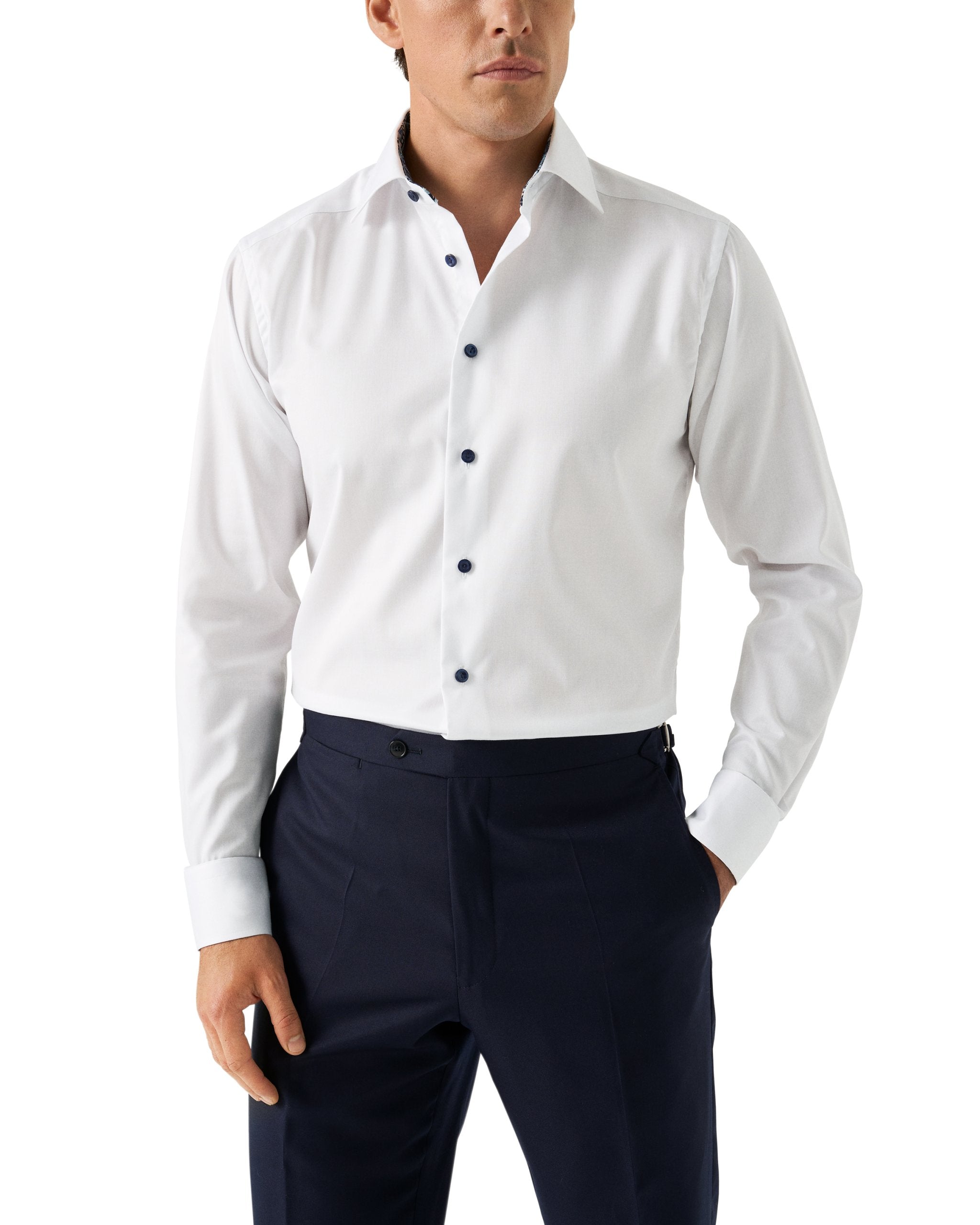 Eton Floral Effect Contemporary Fit Twill Shirt 00 White