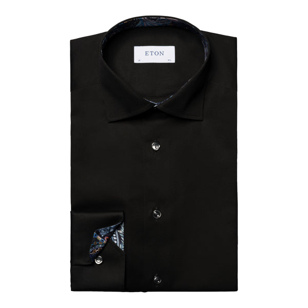 Eton Floral Effect Slim Fit Signature Twill Shirt 18 Black