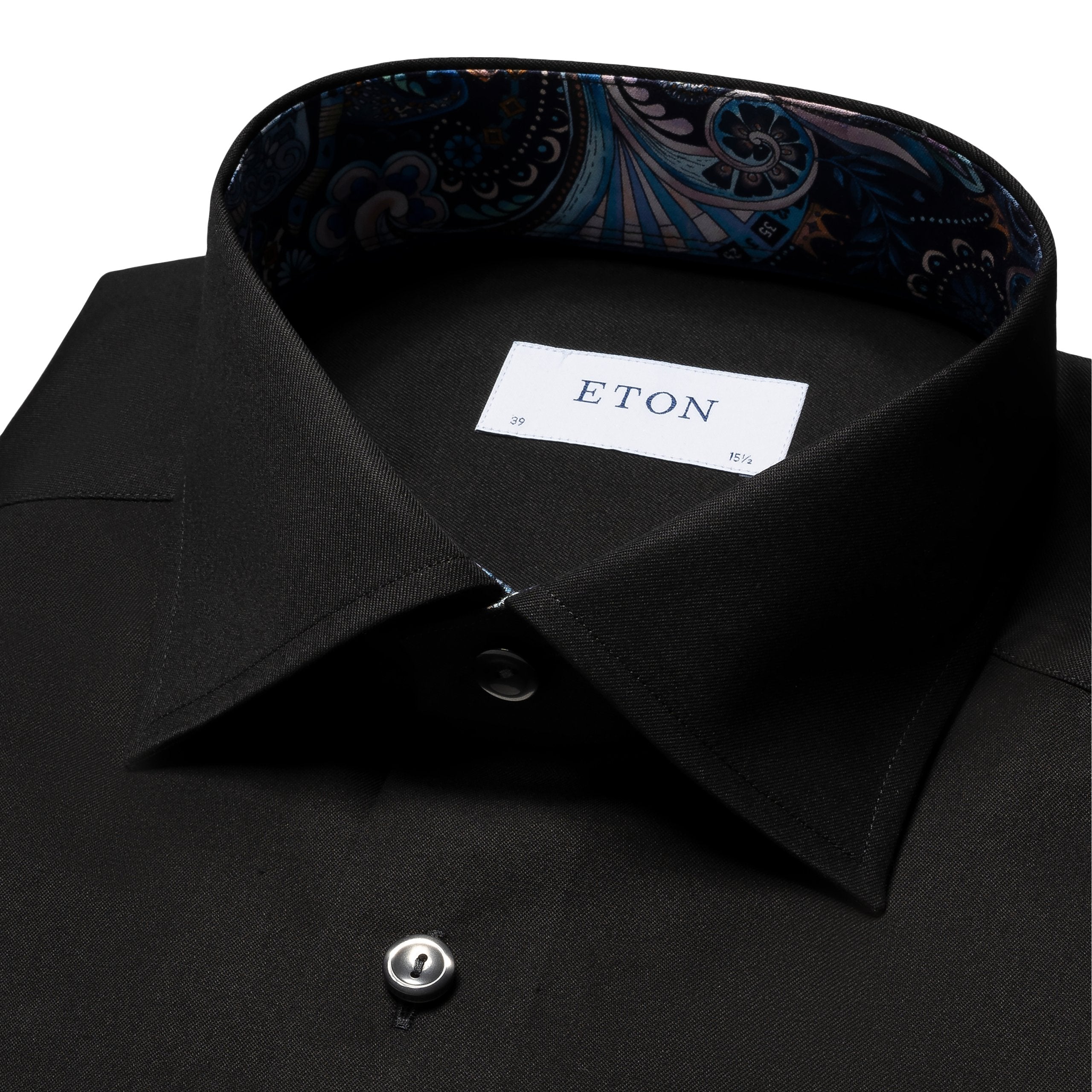 Eton Floral Effect Slim Fit Signature Twill Shirt 18 Black