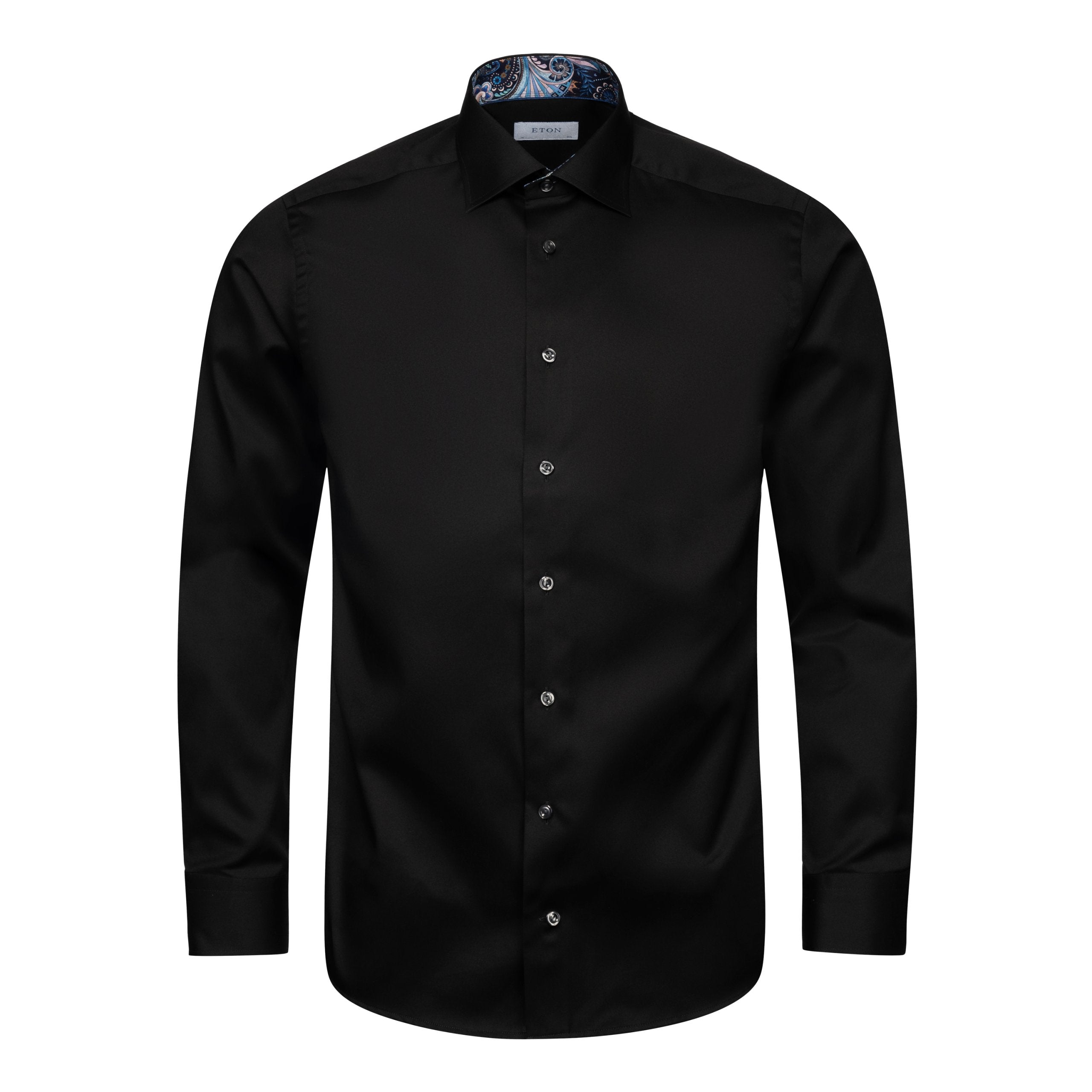 Eton Floral Effect Slim Fit Signature Twill Shirt 18 Black