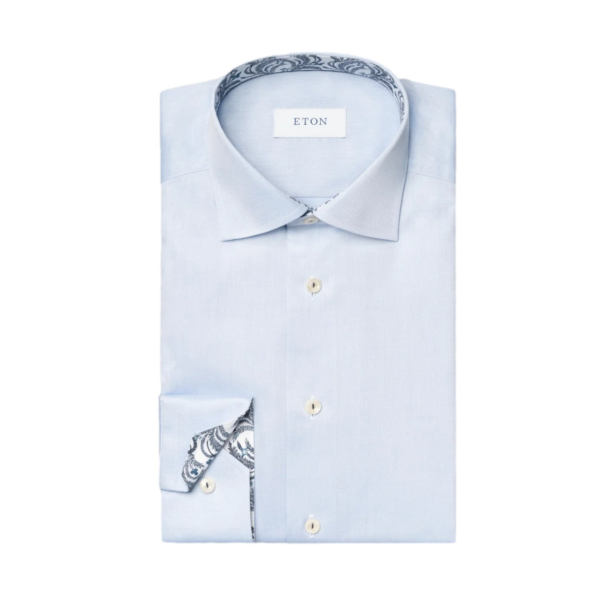 Eton Floral Effect Slim Fit Signature Twill Shirt 21 Light Blue