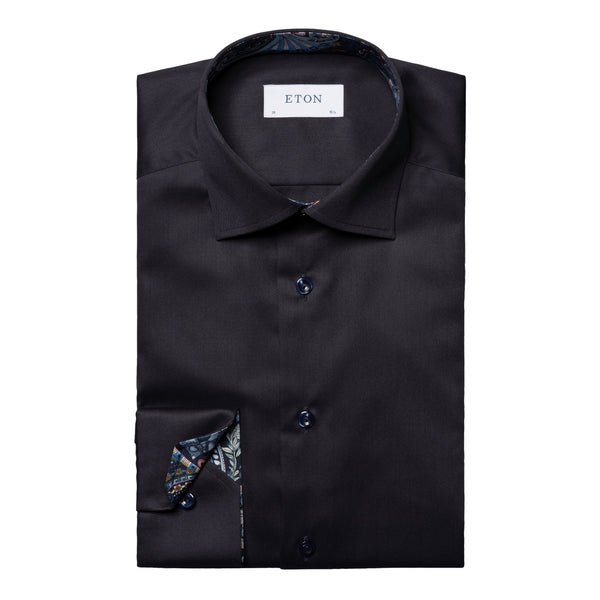 Eton Floral Effect Slim Fit Signature Twill Shirt 29 Navy