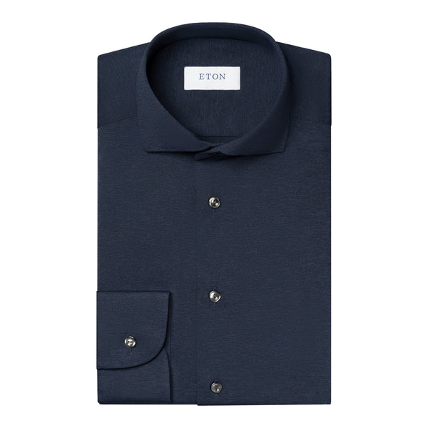 Eton Melange Four Way Stretch Slim Shirt 28 Navy