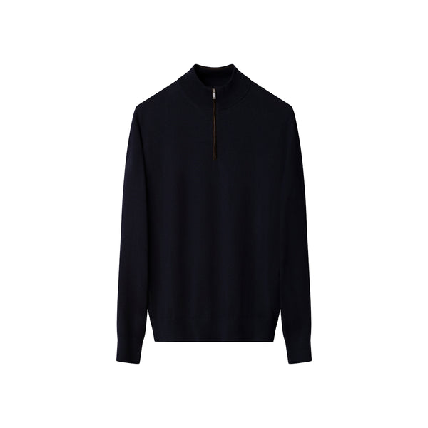 Eton Merino Quarter Zip Knit Sweater 28 Navy