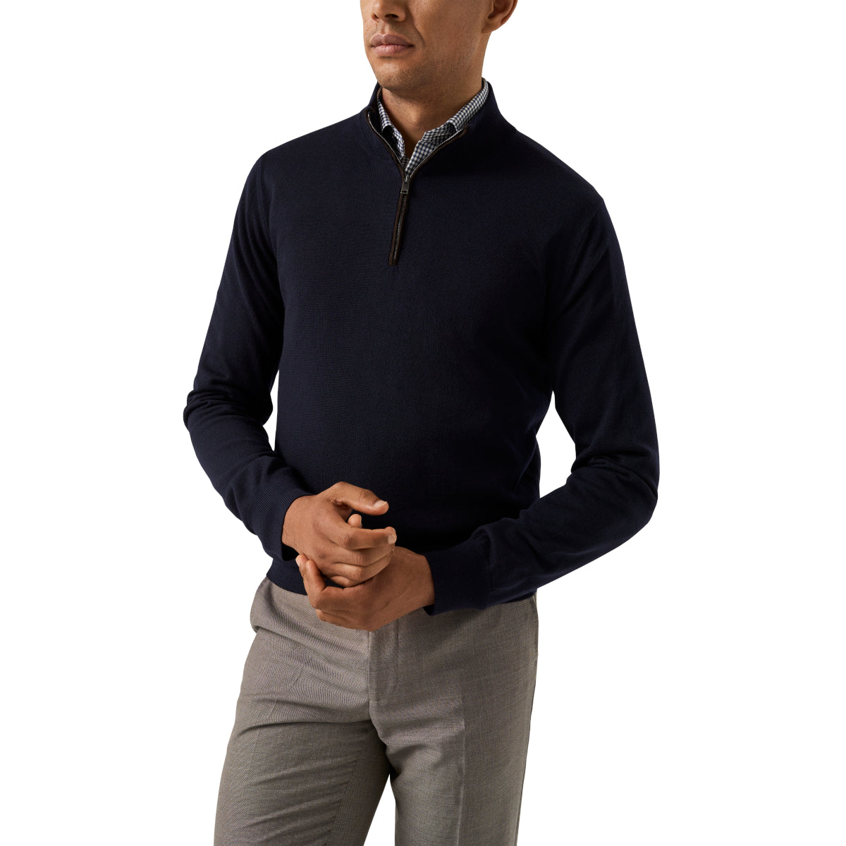 Eton Merino Quarter Zip Knit Sweater 28 Navy