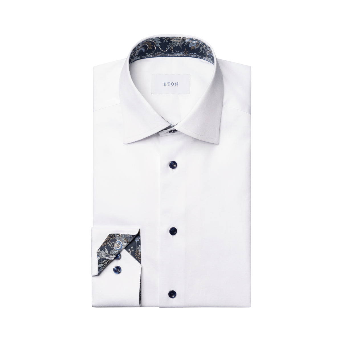 Eton Signature Floral Effect Twill Shirt Contemporary Fit 00 White