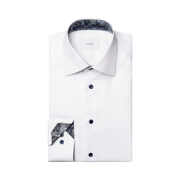 Eton Signature Floral Effect Twill Shirt Contemporary Fit 00 White