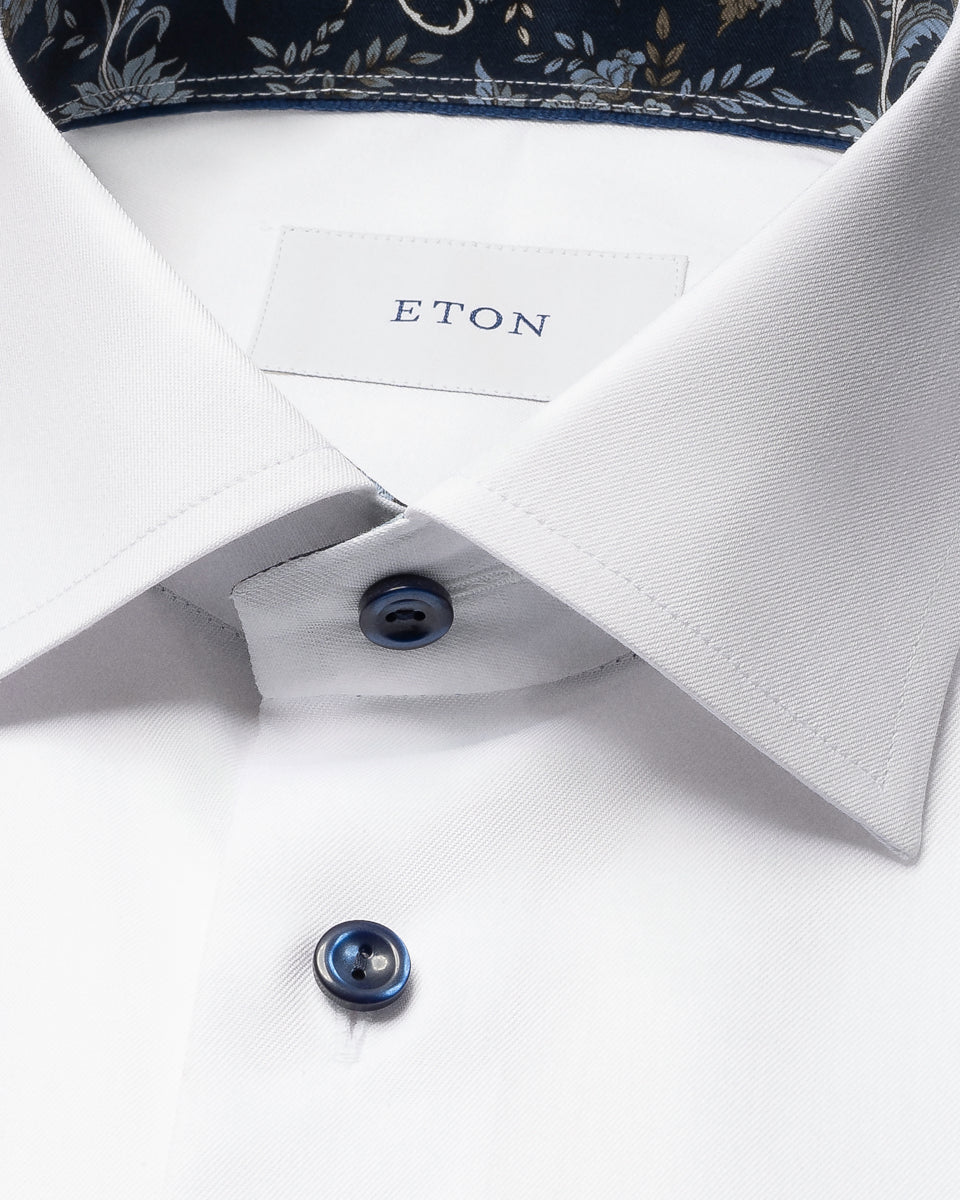 Eton Signature Floral Effect Twill Shirt Contemporary Fit 00 White
