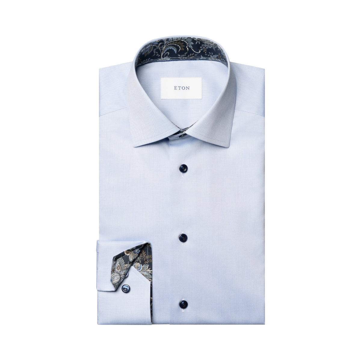 Eton Signature Floral Effect Twill Shirt Slim Fit 21 Light Blue