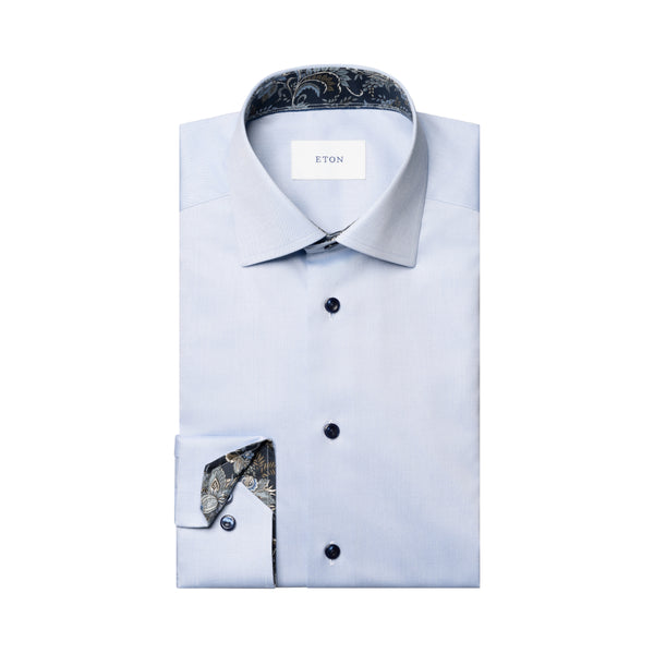 Eton Signature Floral Effect Twill Shirt Slim Fit 21 Light Blue