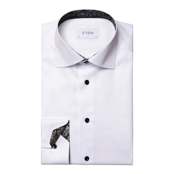 Eton Slim Fit Paisley Effect Twill Shirt 00 White