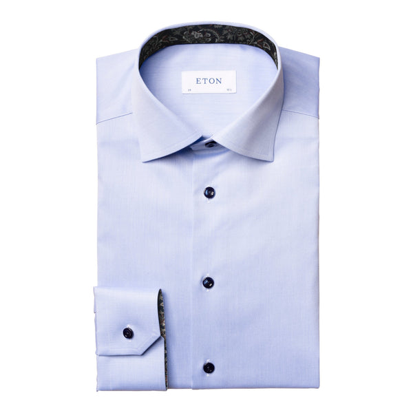 Eton Slim Fit Paisley Effect Twill Shirt 21 Light Blue