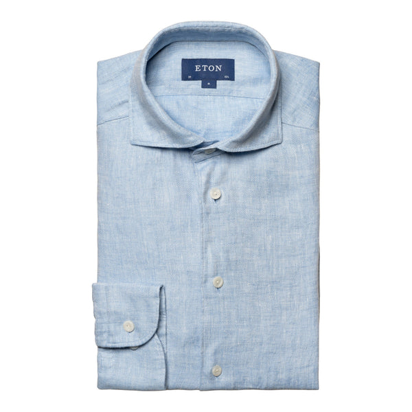 Eton Twill Linen Shirt 26 Mid Blue