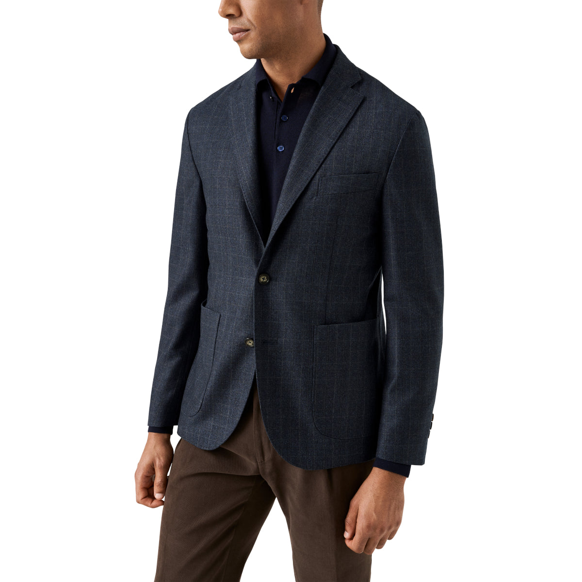 Eton Wool Check Jacket 28 Navy