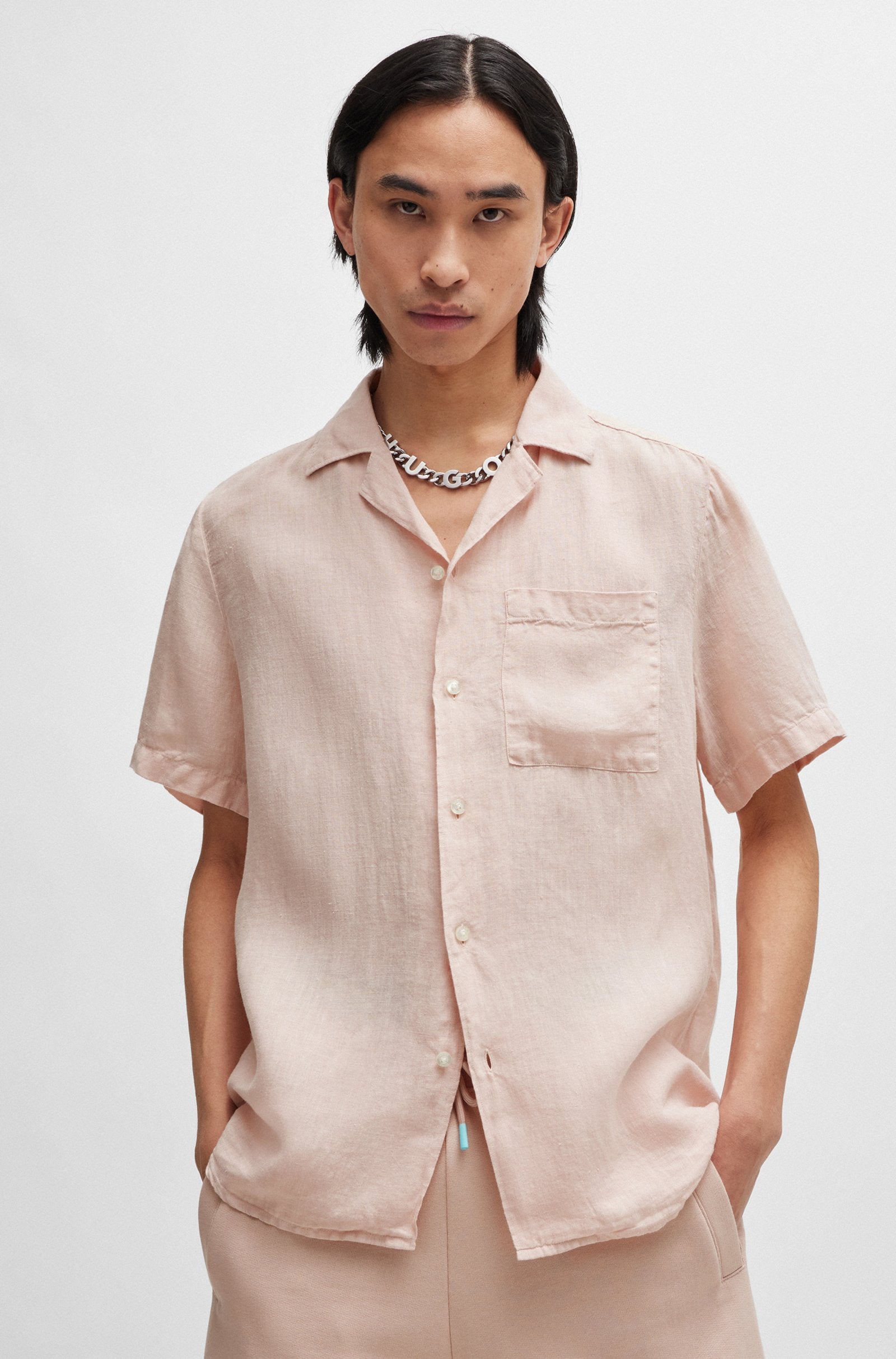 HUGO Ellino Linen Shirt 10248298 681 Light Pastel Pink