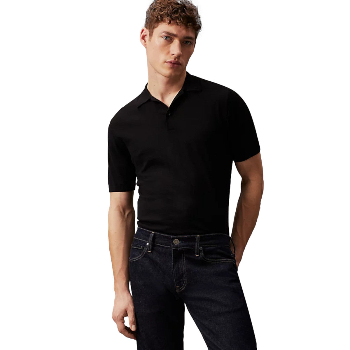 Calvin Klein Cotton Silk Polo Shirt BEH Black