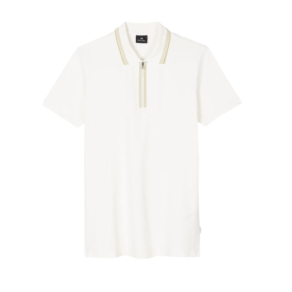PS Paul Smith SS Tipped Zip Polo 02A Off White