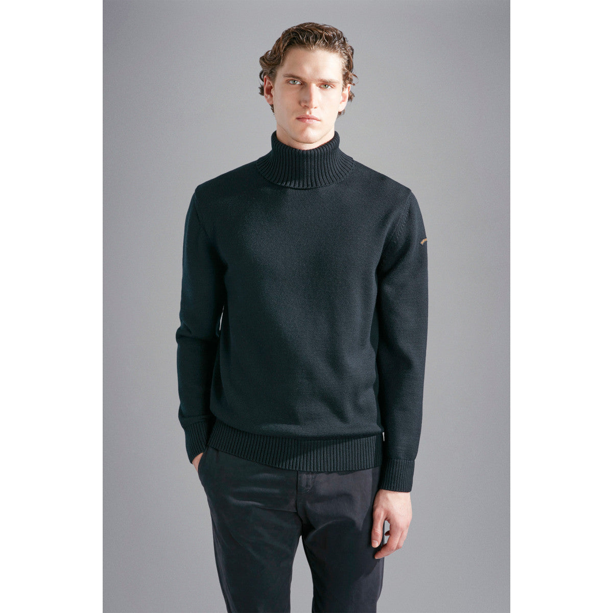 Paul & Shark Moon Badge Wool Turtleneck Sweater  011 Black