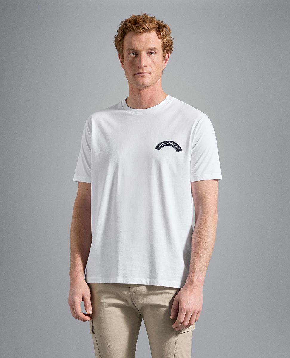 Paul & Shark Organic Cotton T-Shirt with Shark Print 010 White