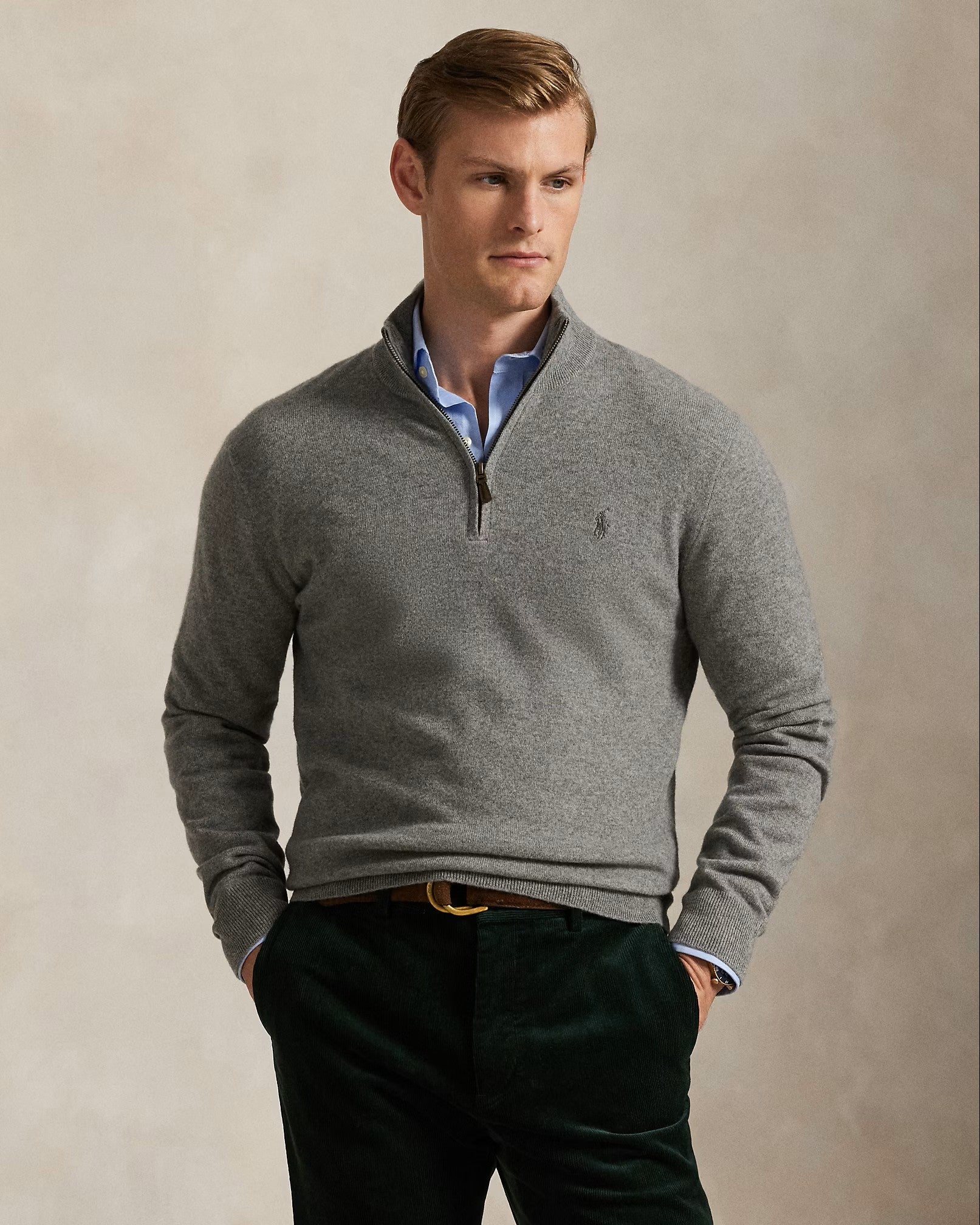 Polo Ralph Lauren Half Zip Merino Sweater 009 Fawn Grey Heather