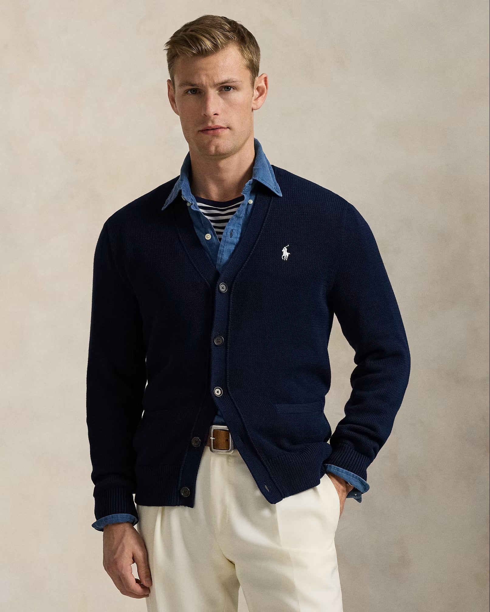 Polo Ralph Lauren LS Cardigan 001 Hunter Navy/White