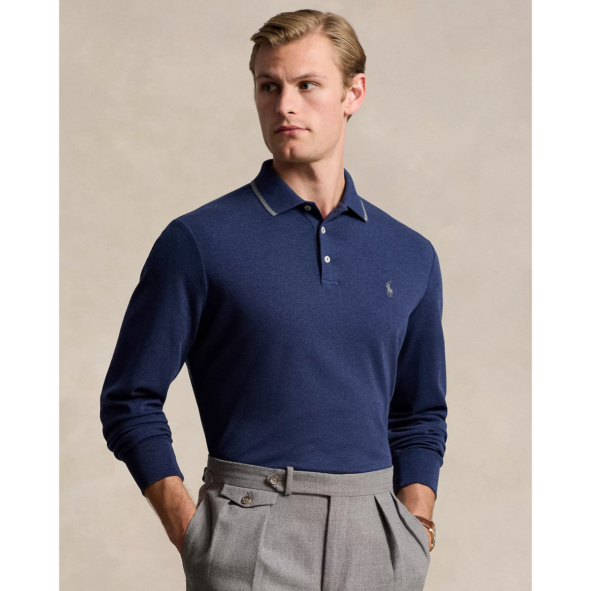 Polo Ralph Lauren LS Interlock Polo Shirt 002 Spring Navy Heather